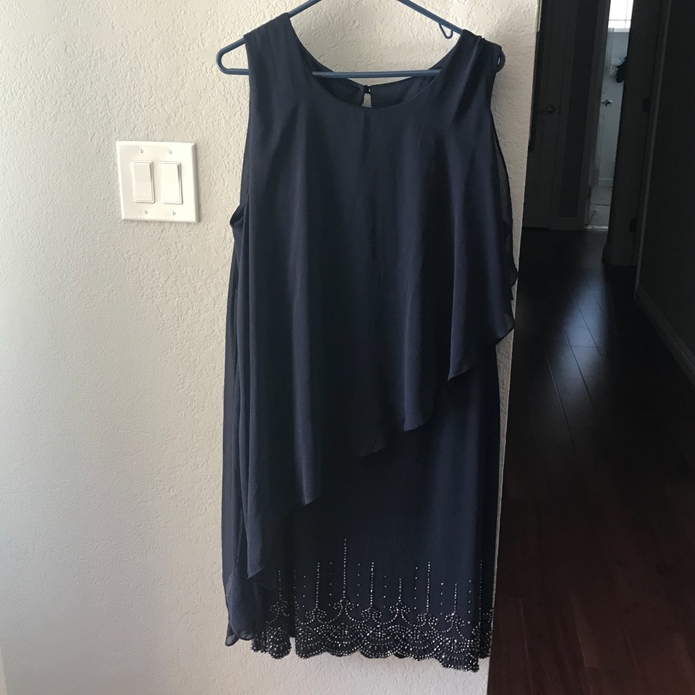 Embellished Overlay Xscape Cocktail Dress Navy 20W